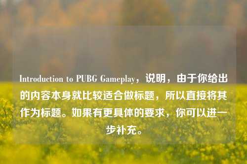 Introduction to PUBG Gameplay,说明,由于你给出的内容本身就比较适合做标题,所以直接将其作为标题。如果有更具体的要求,你可以进一步补充。
