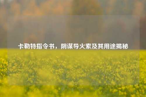 卡勒特指令书，阴谋导火索及其用途揭秘