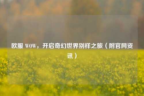 欧服 WOW，开启奇幻世界别样之旅（附官网资讯）