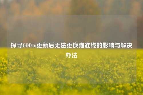 探寻COD16更新后无法更换瞄准线的影响与解决办法