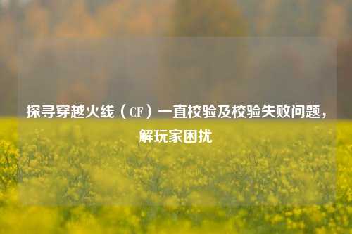 探寻穿越火线（CF）一直校验及校验失败问题，解玩家困扰