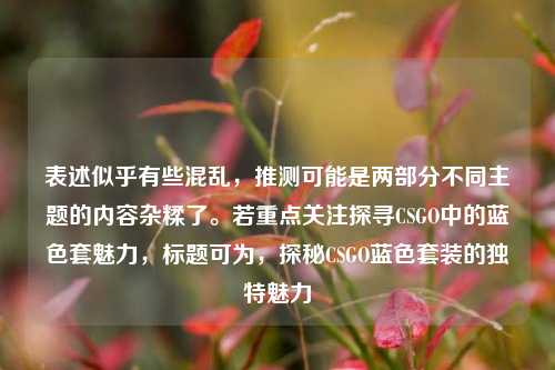 表述似乎有些混乱，推测可能是两部分不同主题的内容杂糅了。若重点关注探寻CSGO中的蓝色套魅力，标题可为，探秘CSGO蓝色套装的独特魅力