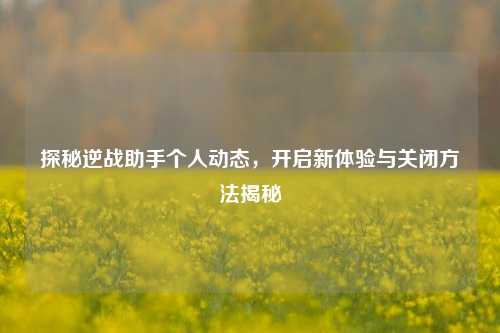 探秘逆战助手个人动态，开启新体验与关闭方法揭秘