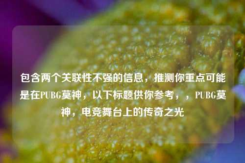 包含两个关联性不强的信息，推测你重点可能是在PUBG莫神，以下标题供你参考，，PUBG莫神，电竞舞台上的传奇之光
