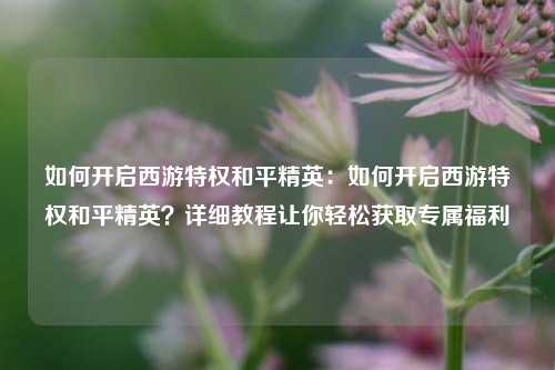 如何开启西游特权和平精英：如何开启西游特权和平精英？详细教程让你轻松获取专属福利